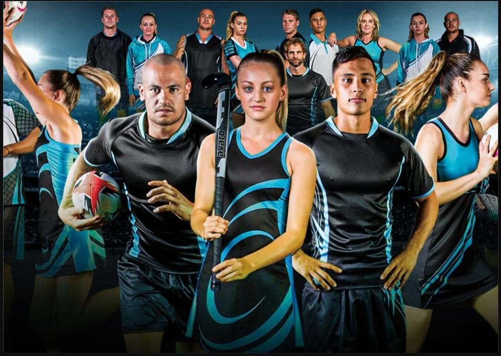 Team athletes wearing custom White Label teamwear across rugby, netball and hockey